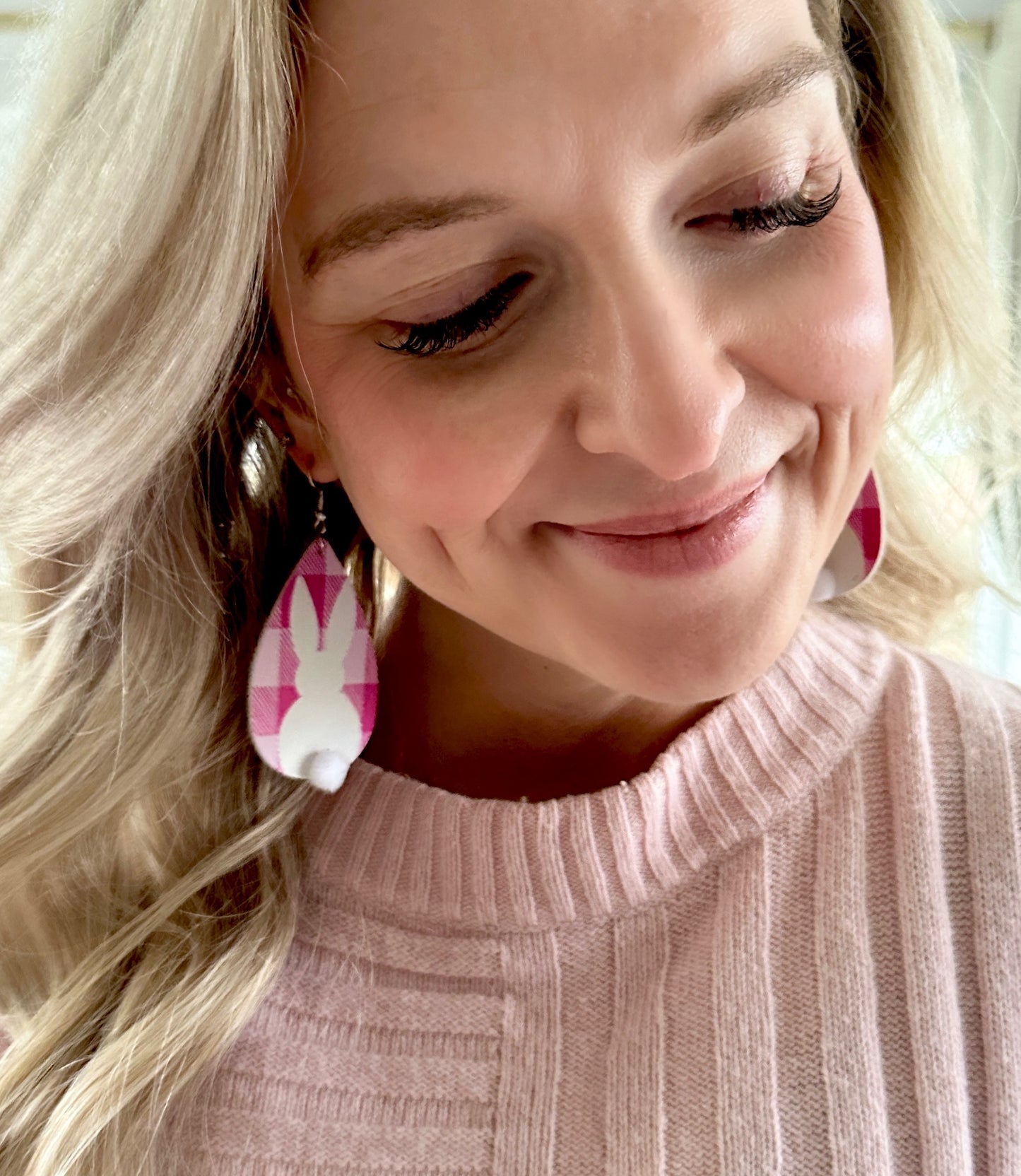 Plaid Bunny Teardrop Earrings