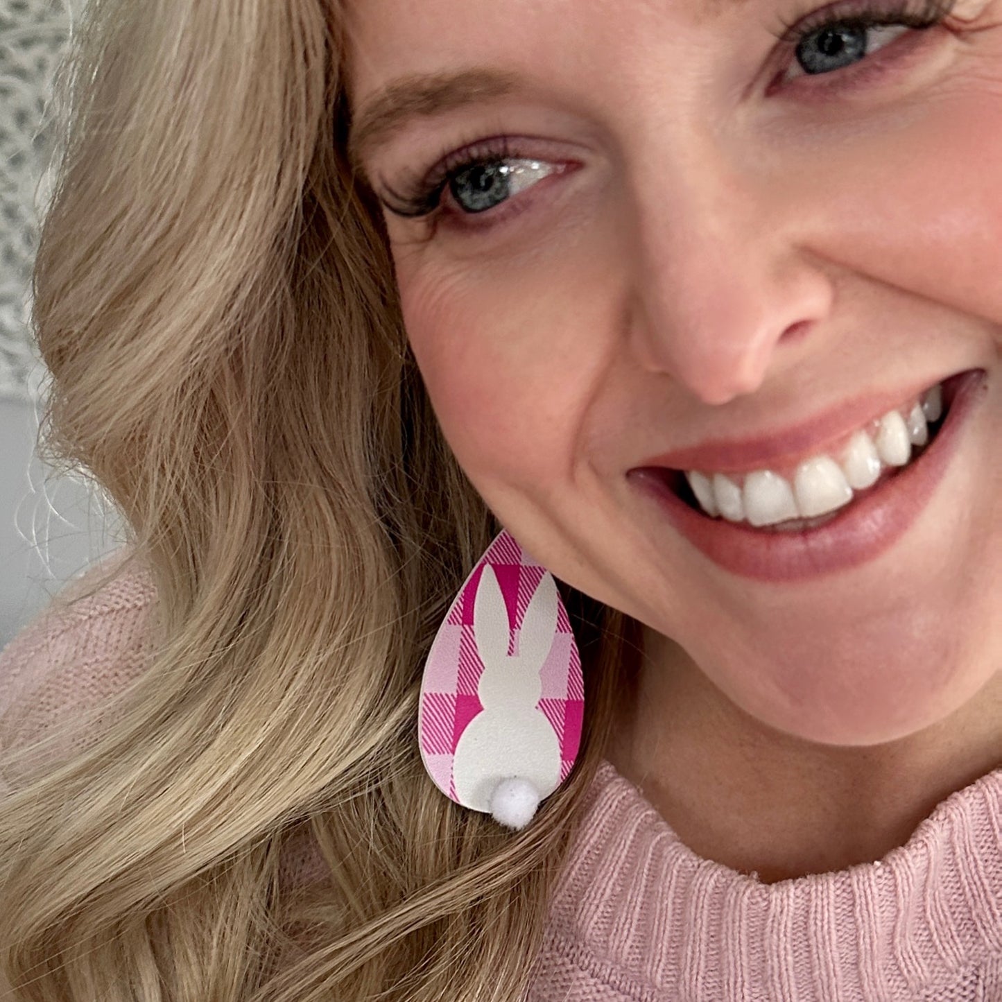 Plaid Bunny Teardrop Earrings