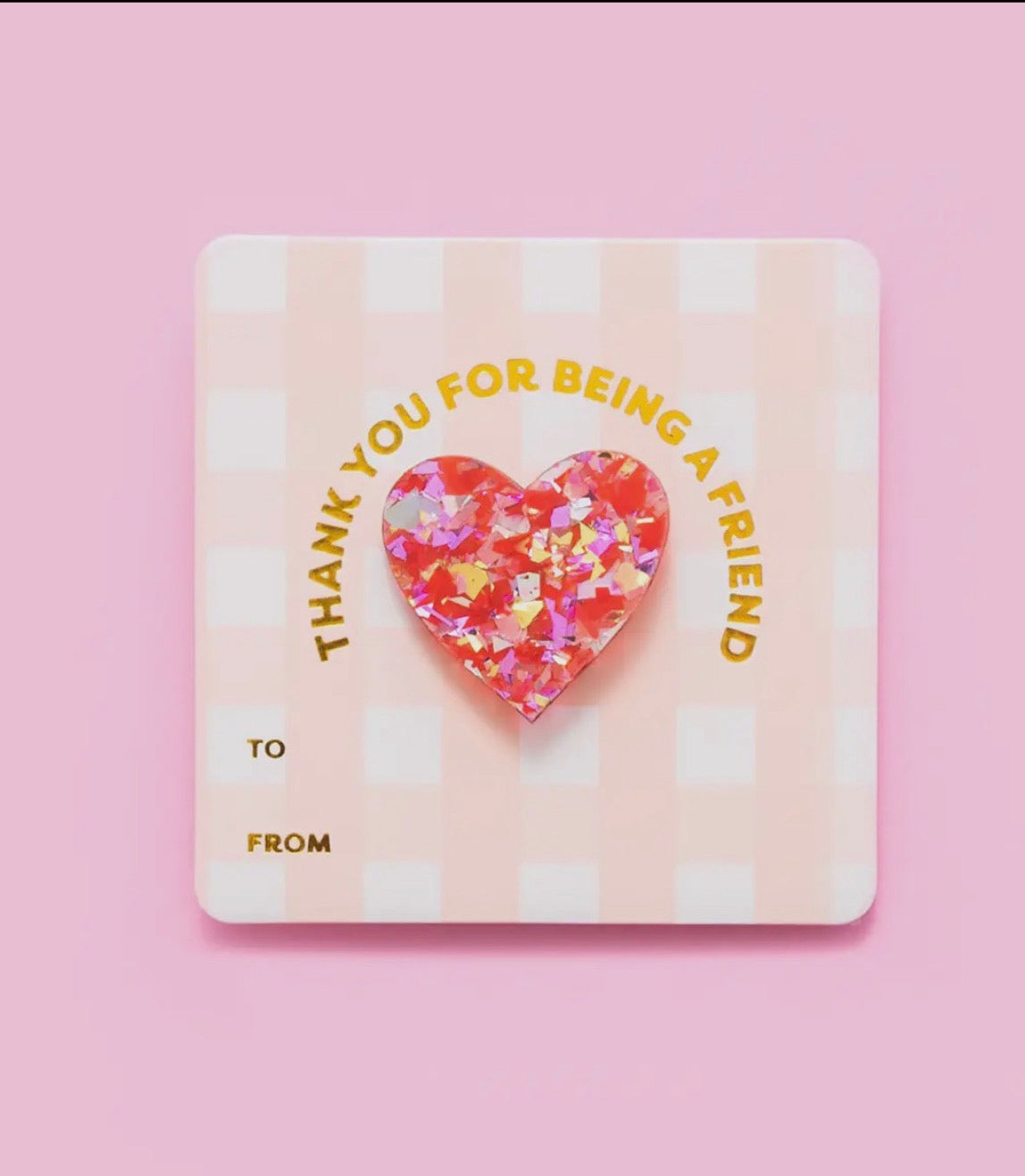 Red and Pink Confetti Heart or Smiley Pin Card