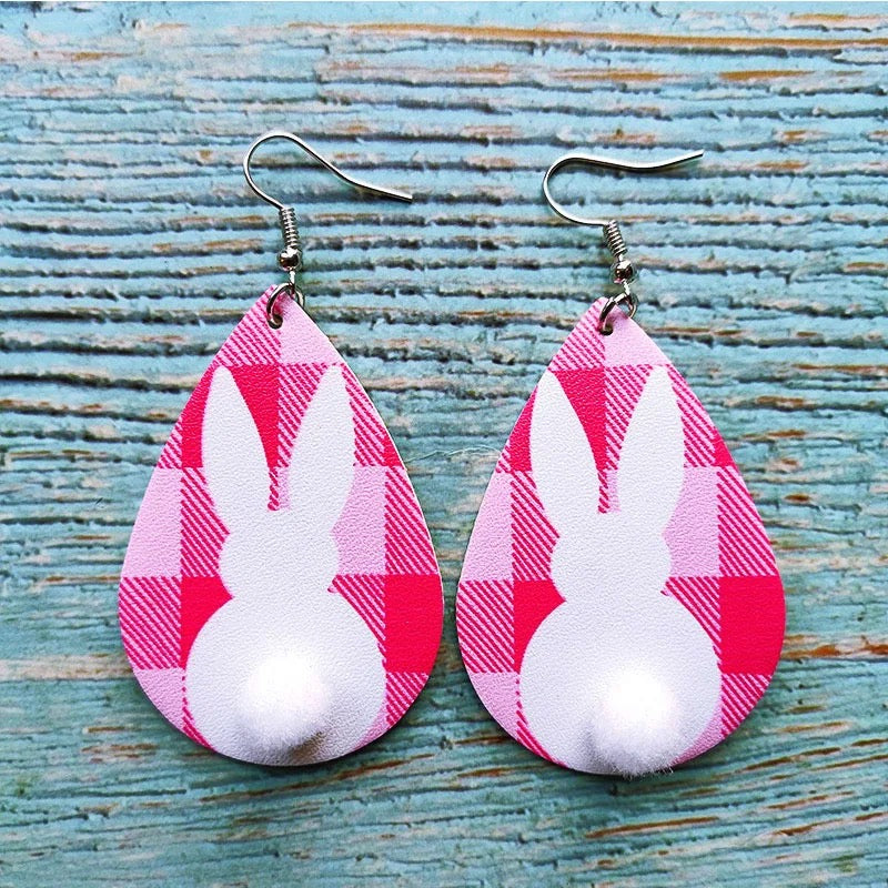 Plaid Bunny Teardrop Earrings
