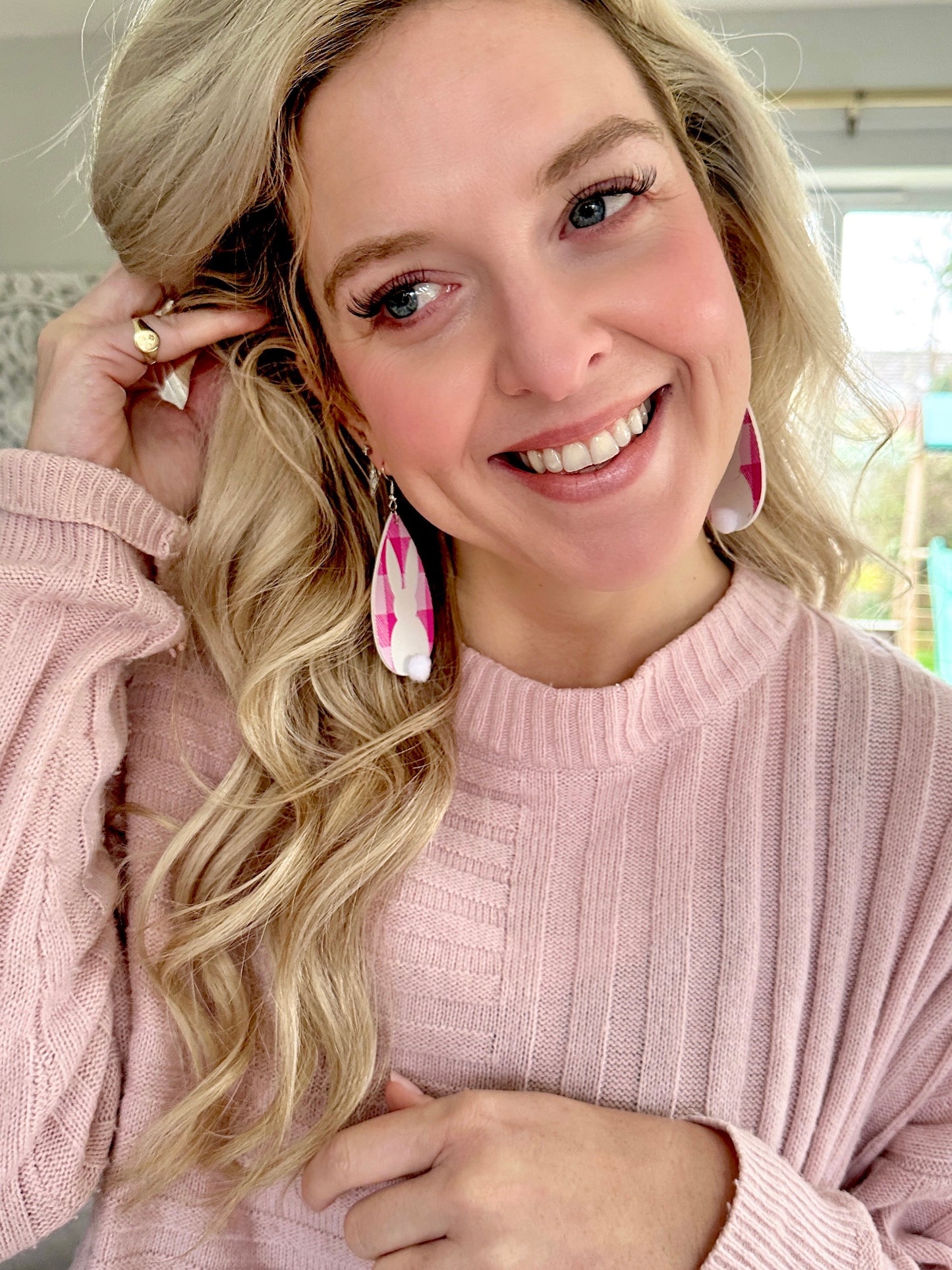 Plaid Bunny Teardrop Earrings