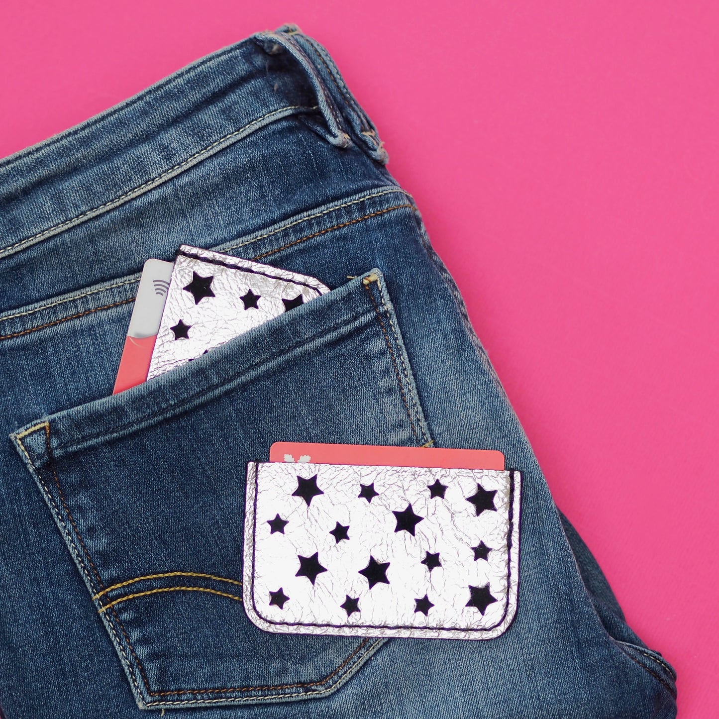 Silver Leather Star Card Holder