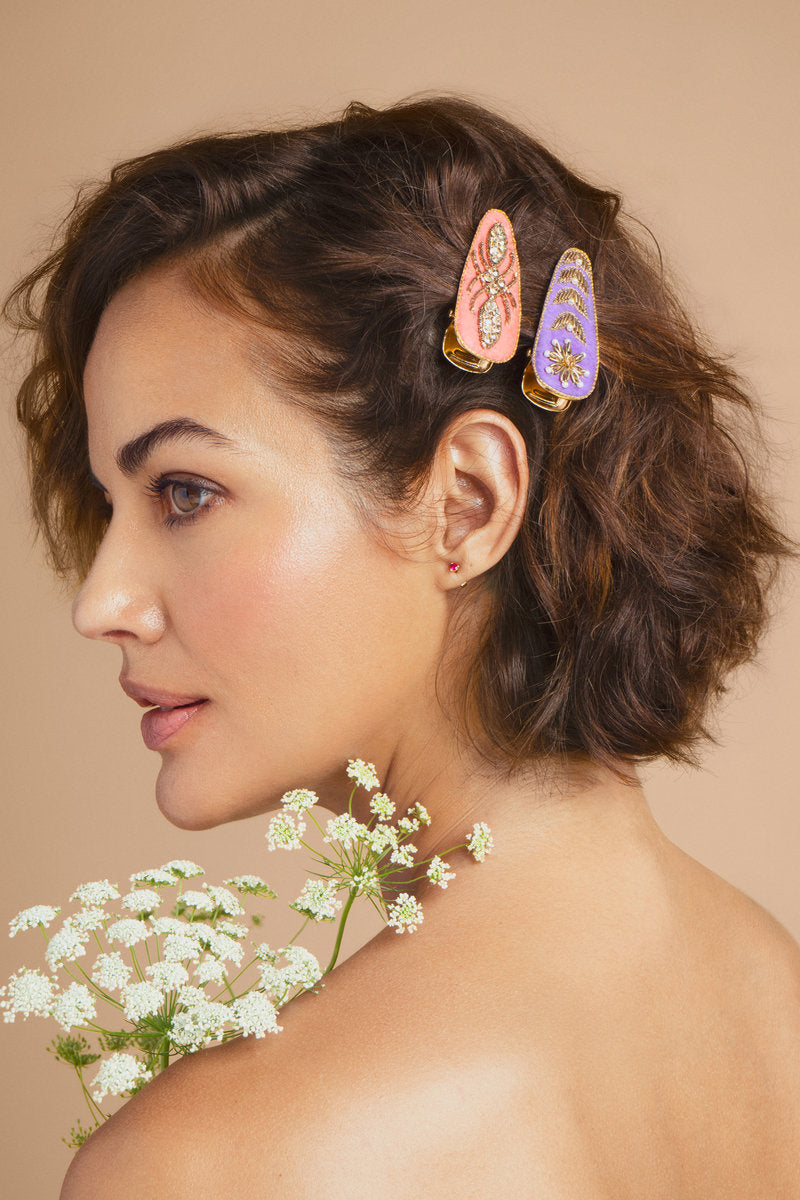 Embroidered and Jewelled Hair Clips