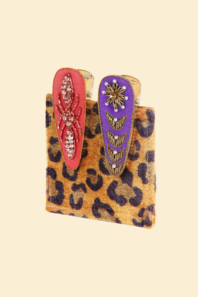 Embroidered and Jewelled Hair Clips