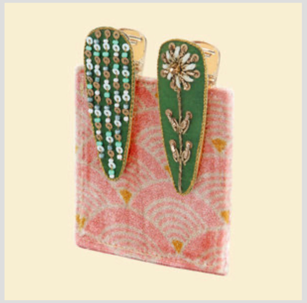 Embroidered and Jewelled Hair Clips