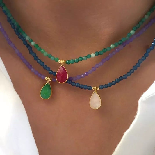 Beaded Teardop Chalcedony Necklace