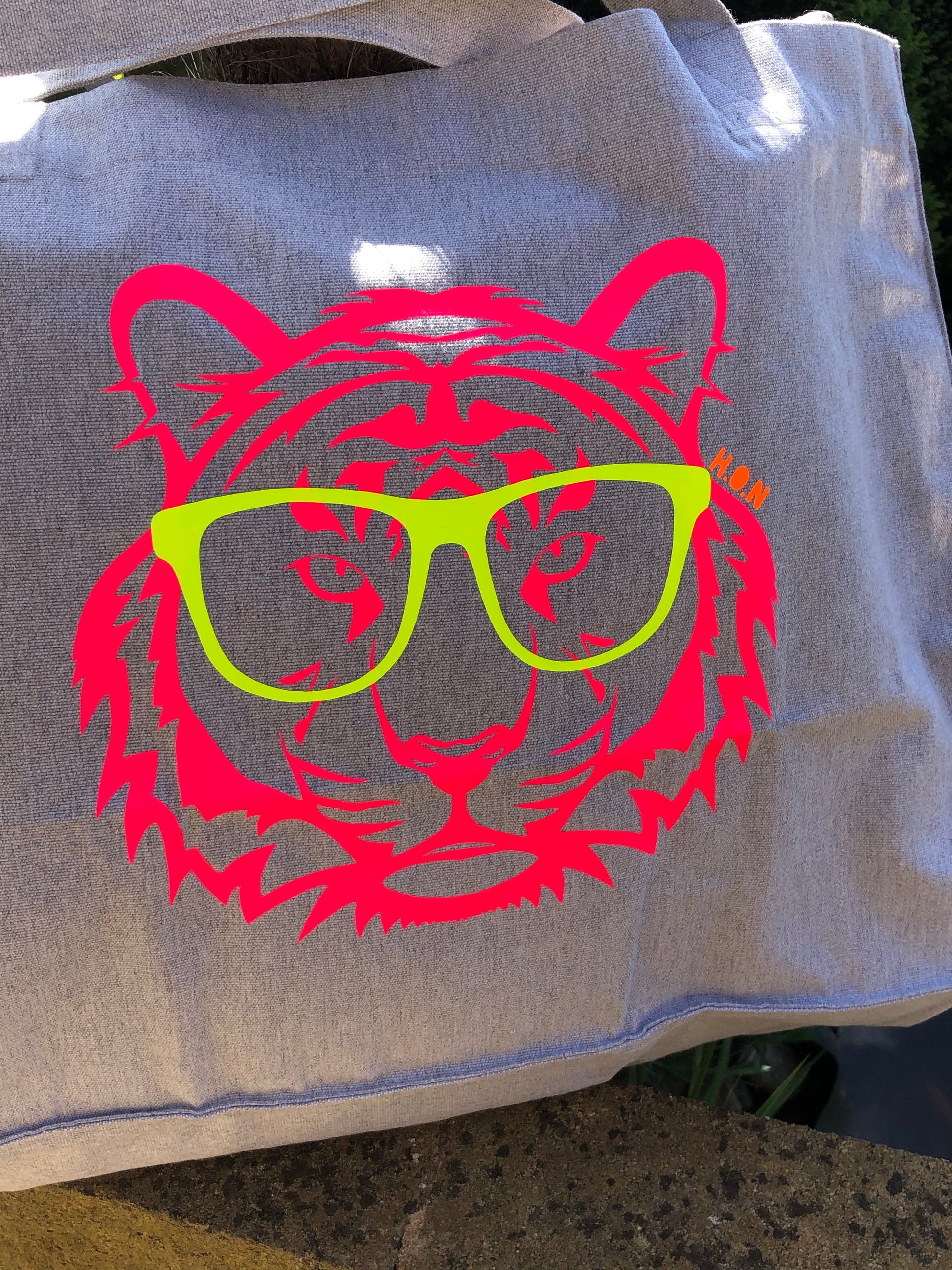 Pink Neon Tiger on Grey Tote